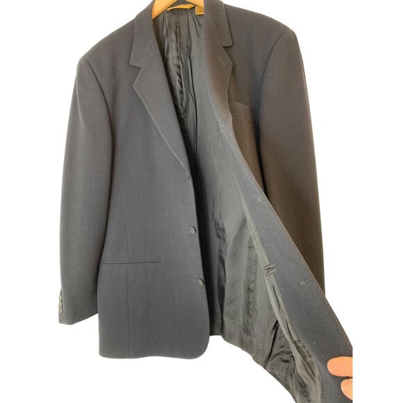 VTG 90s Donna Karen Mens 42R Jet Black Wool Blazer Jacket Italy Cuffable RA10085 - Picture 3 of 9